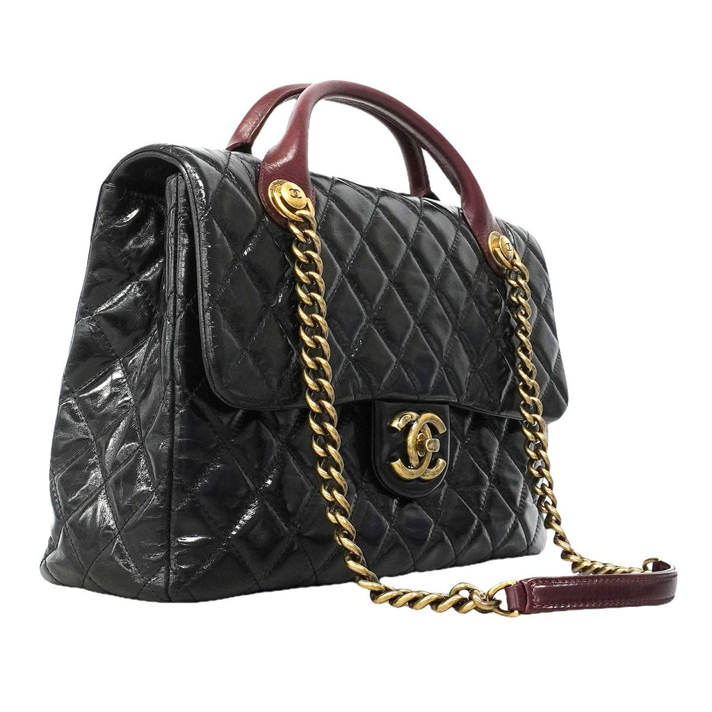 Chanel Handbag Quilted Leather Black Gold 2-Way — view 2