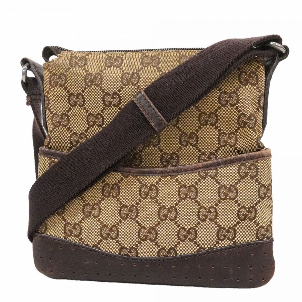 Gucci Shoulder Bag GG Canvas Beige Brown Silver