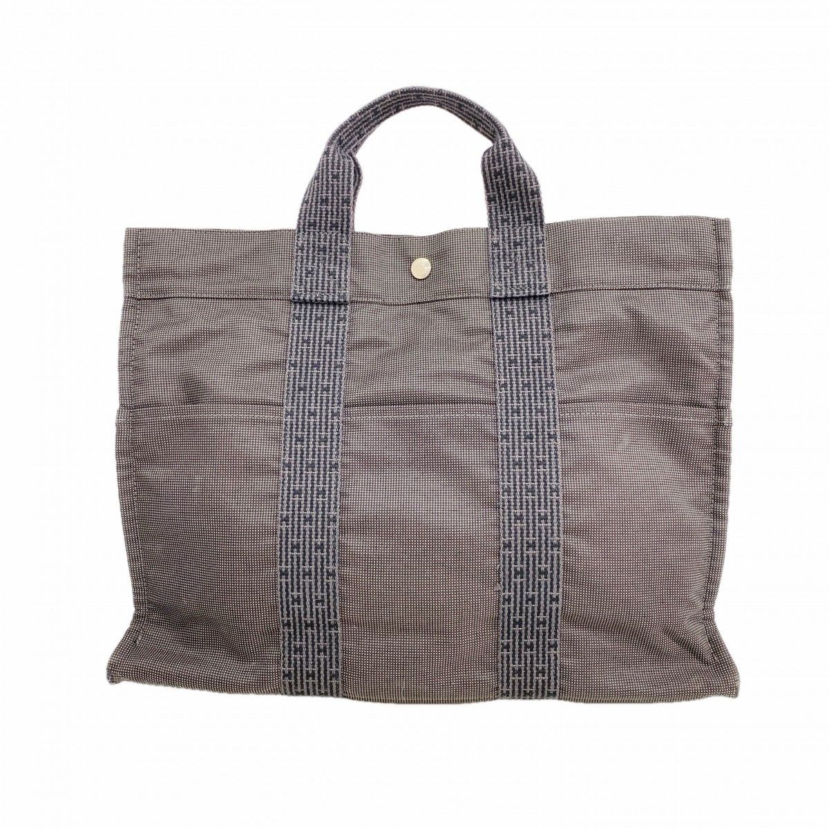 Hermes Tote Her Line MM Canvas Gray Silver