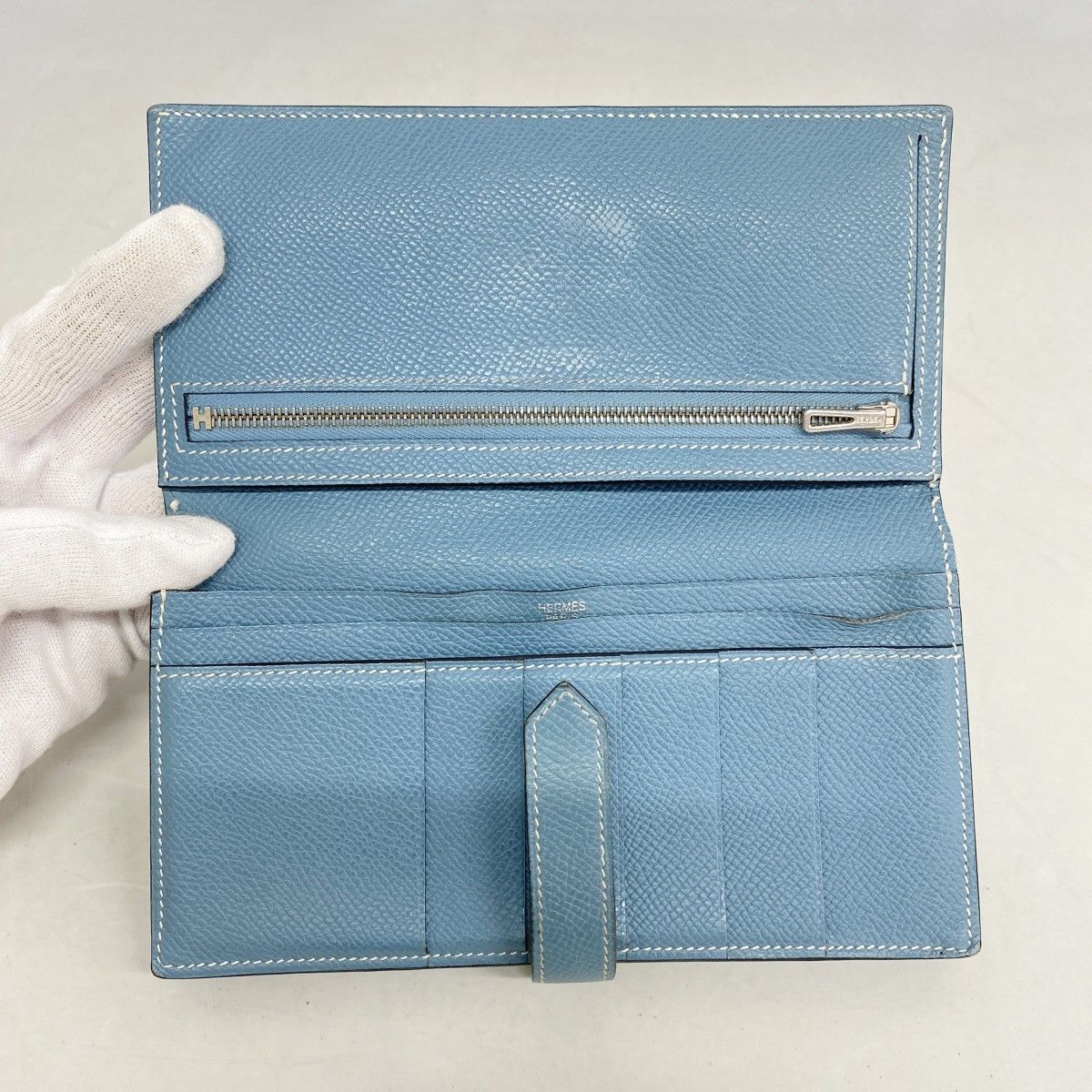 Hermes Wallet Bearn Souffle Veau Epsom Blue Jean Silver — view 3