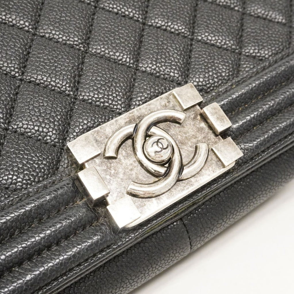 Chanel Shoulder Bag Boy Caviar Leather Black Silver — view 9