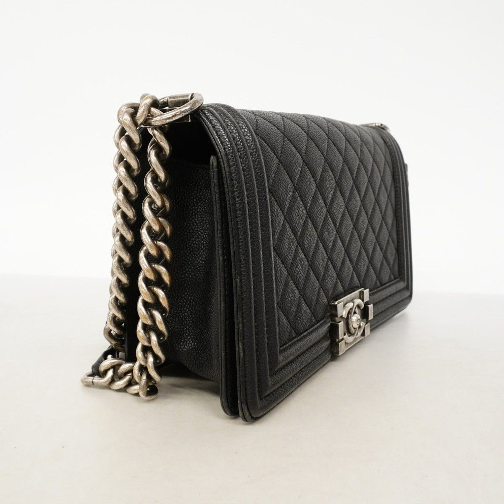 Chanel Shoulder Bag Boy Caviar Leather Black Silver — view 2