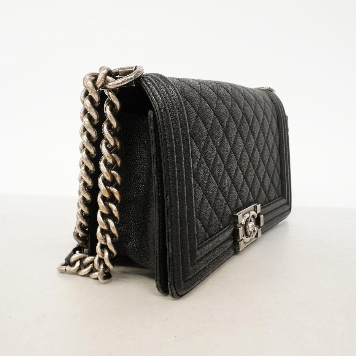 Chanel Shoulder Bag Boy Caviar Leather Black Silver — view 2
