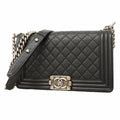 Chanel Shoulder Bag Boy Caviar Leather Black Silver