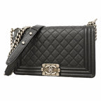 Chanel Shoulder Bag Boy Caviar Leather Black Silver
