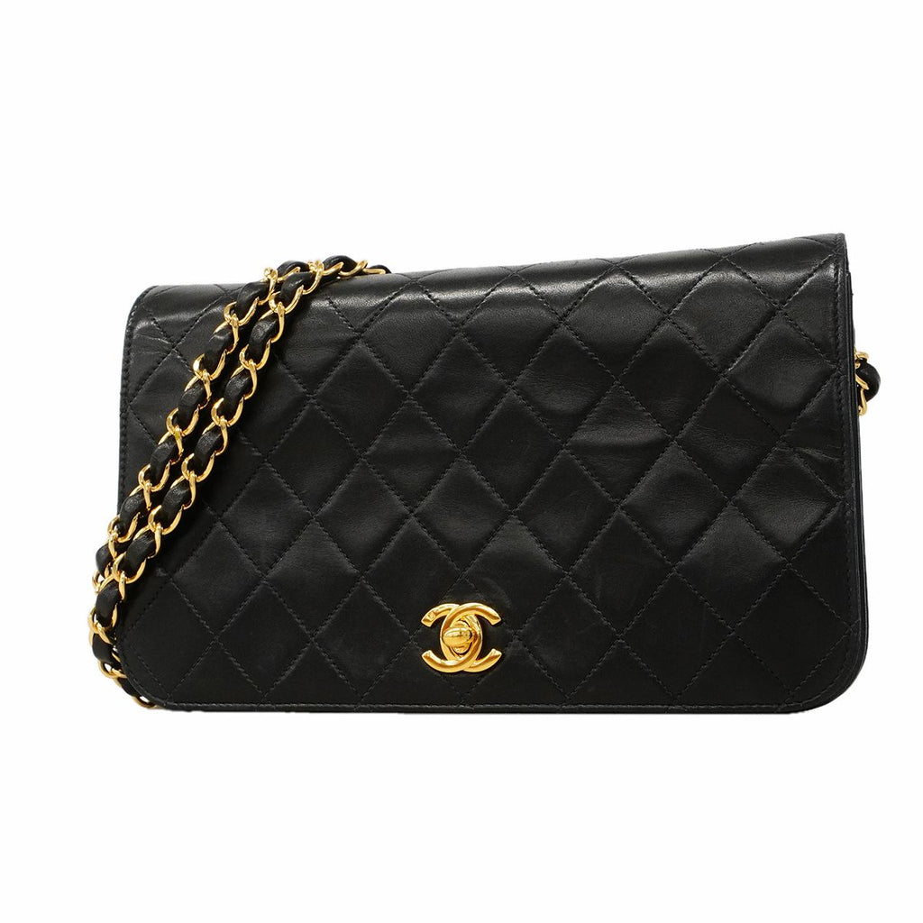 Chanel Shoulder Bag Quilted Lambskin Black Gold