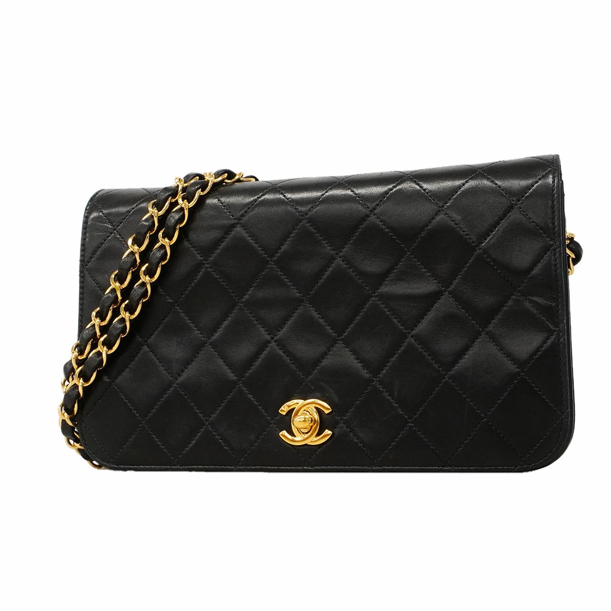 Chanel Shoulder Bag Quilted Lambskin Black Gold