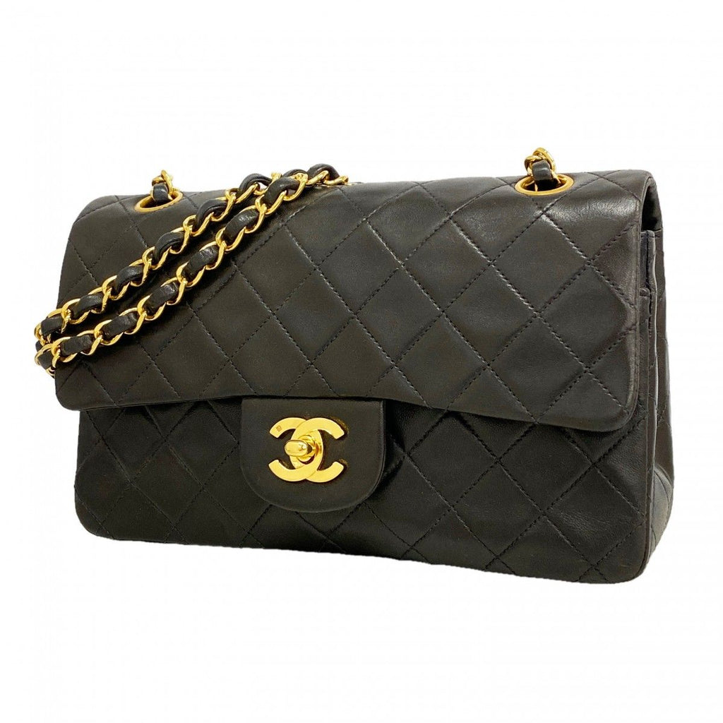 Chanel Shoulder Bag Quilted Lambskin Black Gold