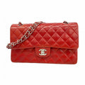 Chanel Shoulder Bag Quilted Lambskin Red Silver