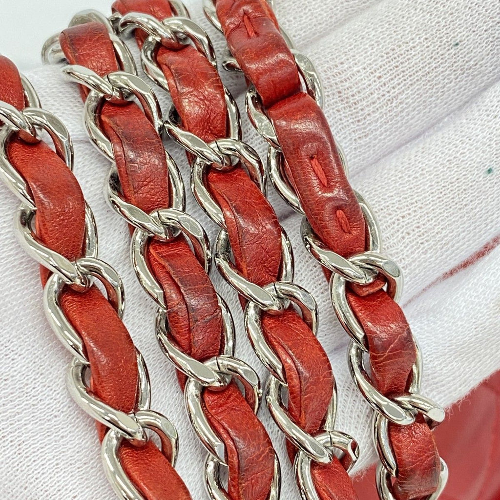 Chanel Shoulder Bag Quilted Lambskin Red Silver — view 8