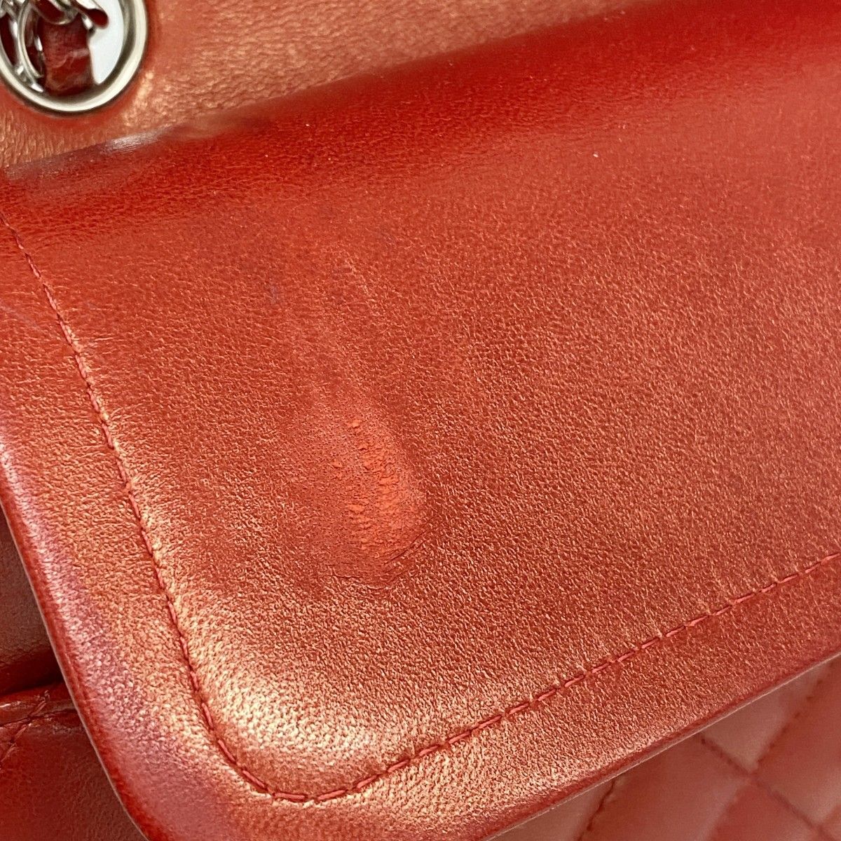 Chanel Shoulder Bag Quilted Lambskin Red Silver — view 9