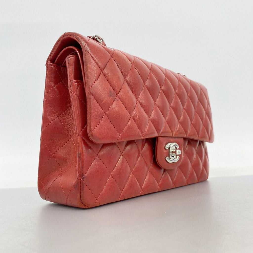 Chanel Shoulder Bag Quilted Lambskin Red Silver — view 2