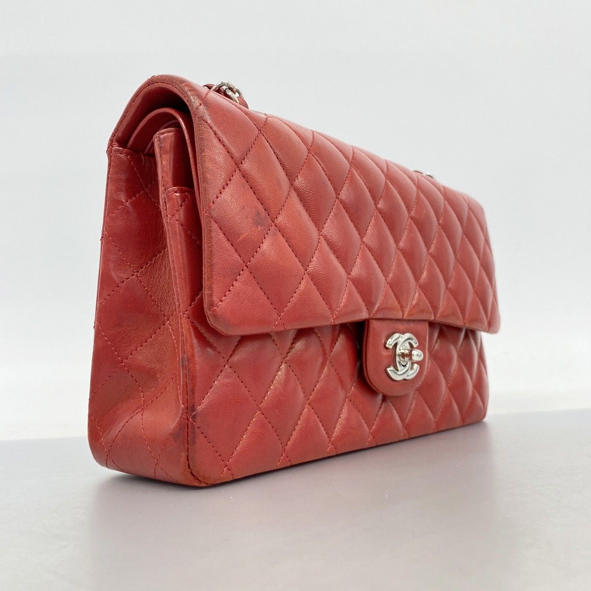 Chanel Shoulder Bag Quilted Lambskin Red Silver — view 2