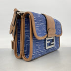Fendi Shoulder Bag Double Bucket Leather Denim Blue Brown Silver — view 2