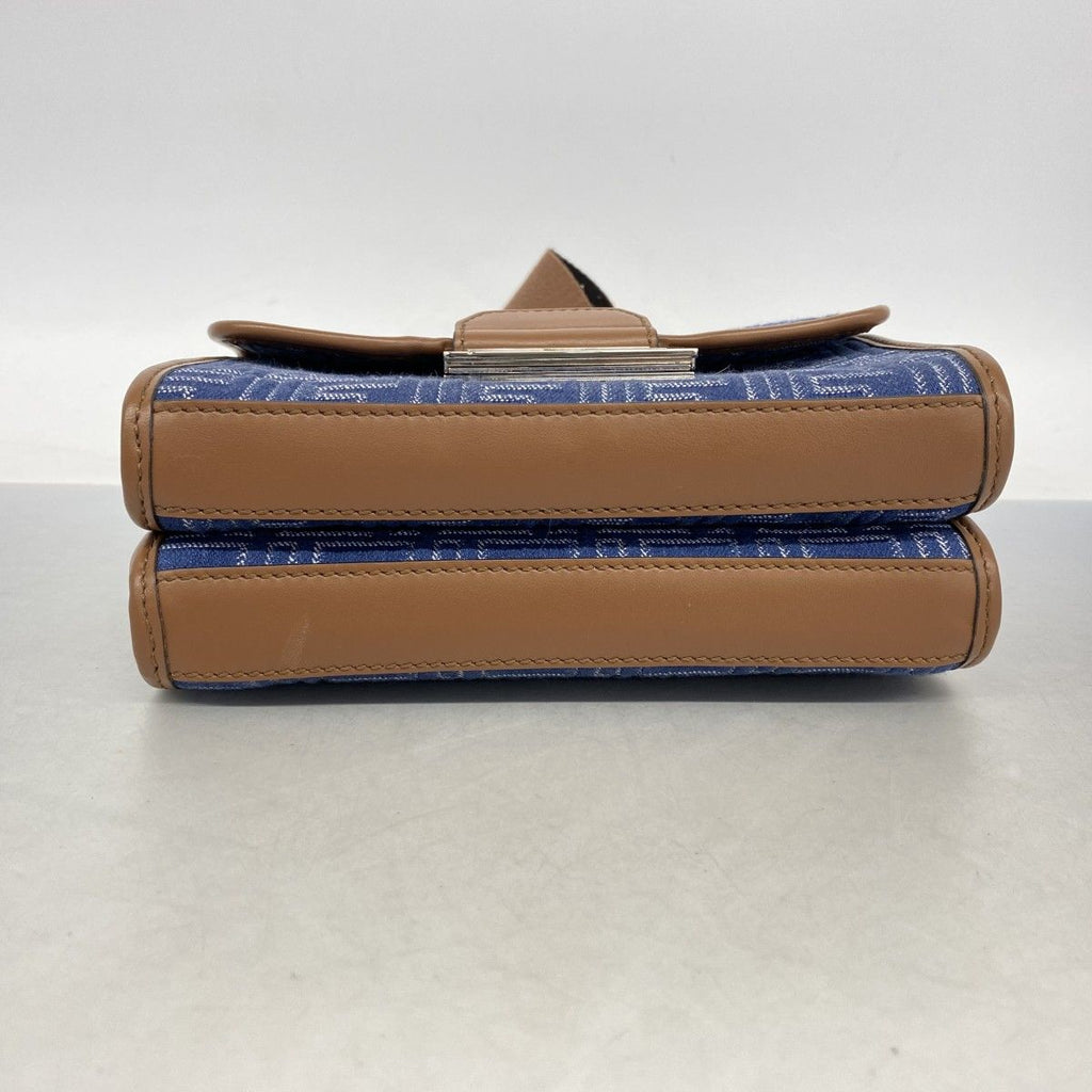 Fendi Shoulder Bag Double Bucket Leather Denim Blue Brown Silver — view 3