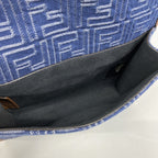 Fendi Shoulder Bag Double Bucket Leather Denim Blue Brown Silver — view 4