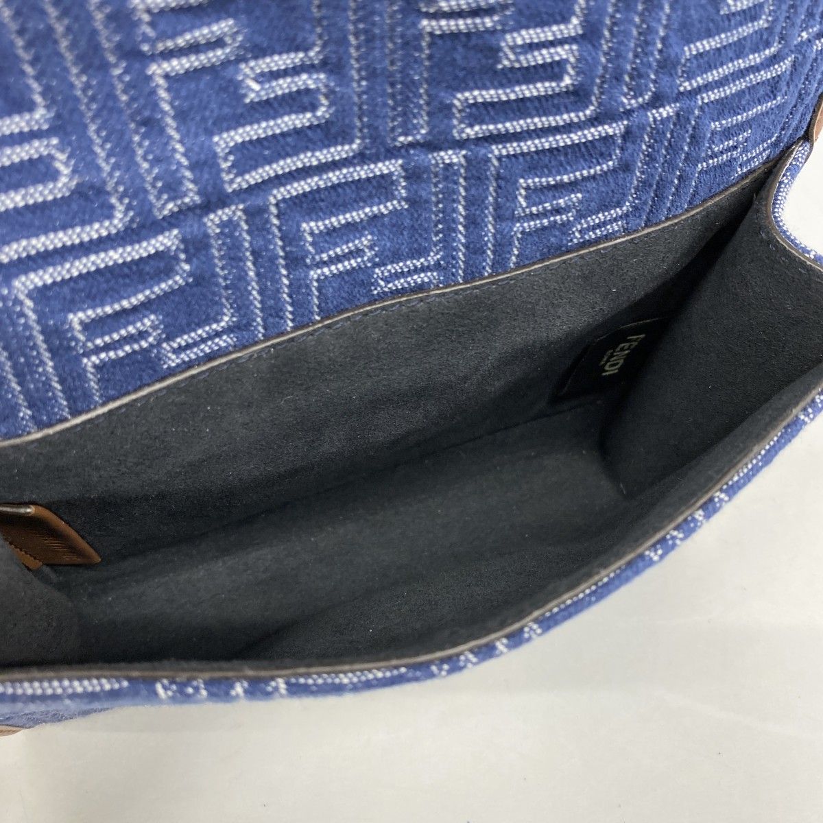 Fendi Shoulder Bag Double Bucket Leather Denim Blue Brown Silver — view 4