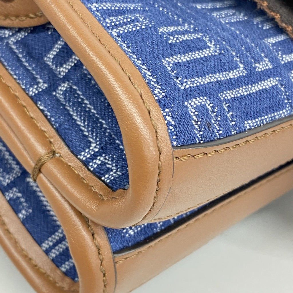 Fendi Shoulder Bag Double Bucket Leather Denim Blue Brown Silver — view 6