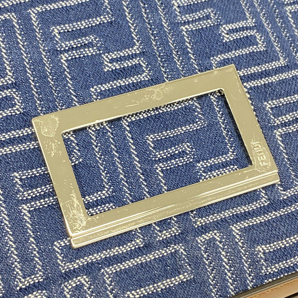Fendi Shoulder Bag Double Bucket Leather Denim Blue Brown Silver — view 8