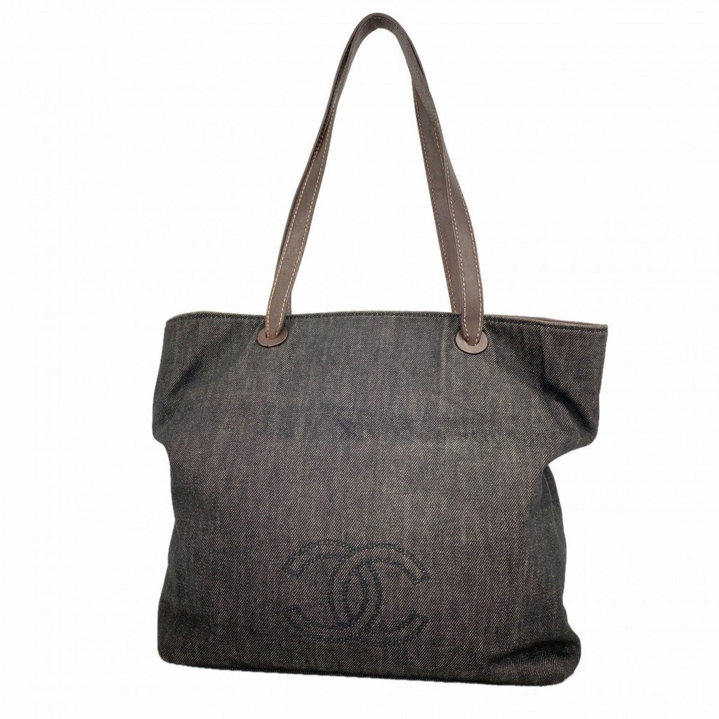 Chanel Tote Denim Black Brown Gold