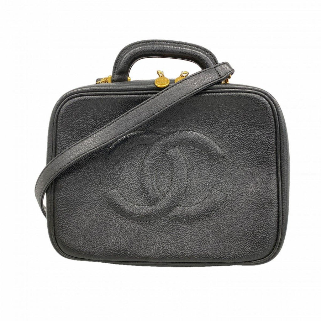 Chanel Vanity Bag Caviar Leather Black Gold 2-Way