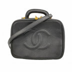 Chanel Vanity Bag Caviar Leather Black Gold 2-Way