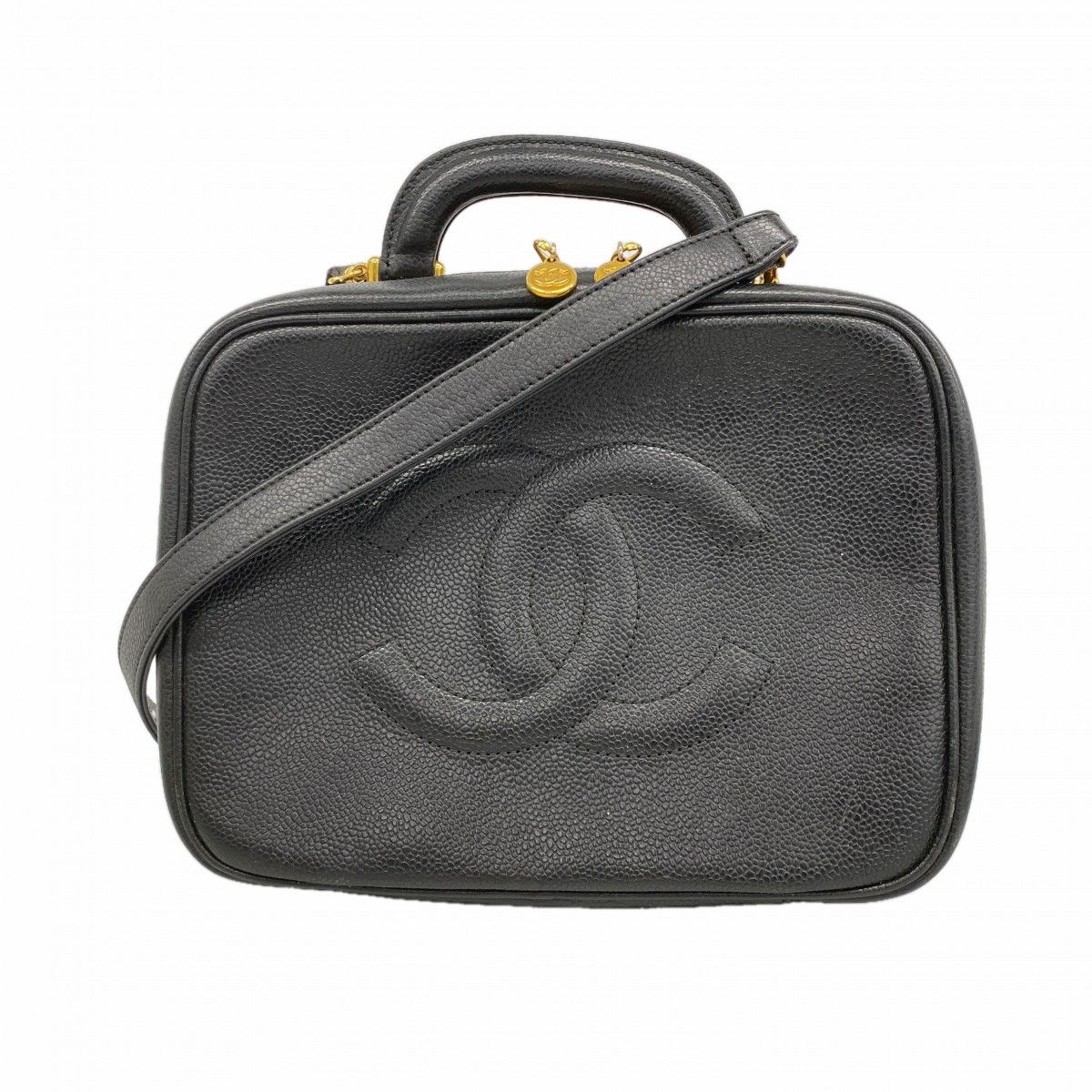 Chanel Vanity Bag Caviar Leather Black Gold 2-Way