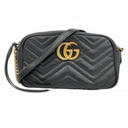 Gucci Shoulder Bag GG Marmont Leather Black Gold