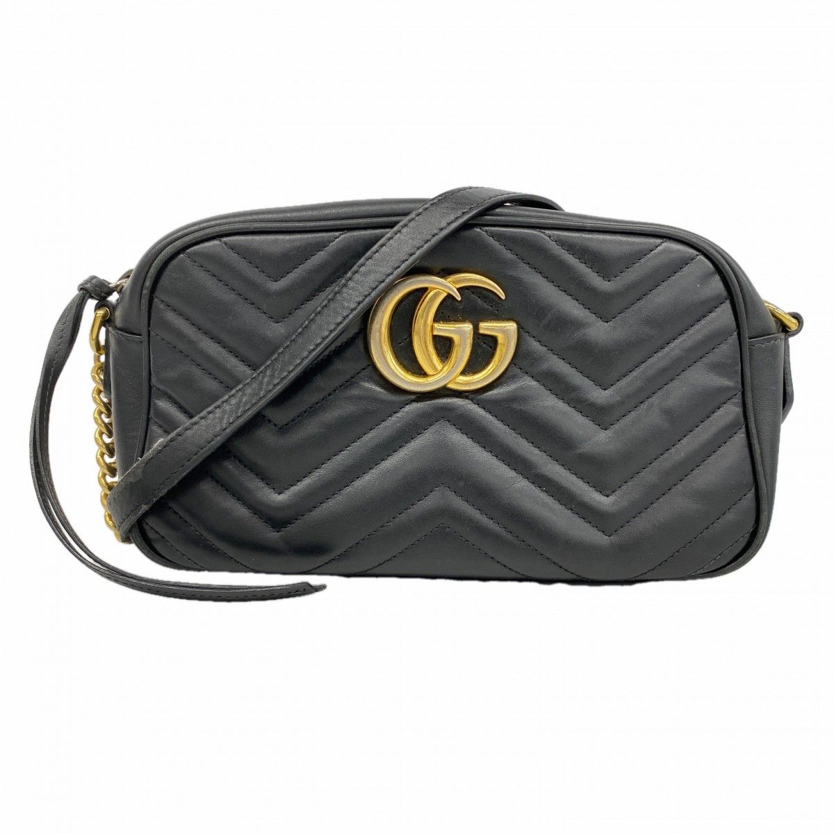 Gucci Shoulder Bag GG Marmont Leather Black Gold