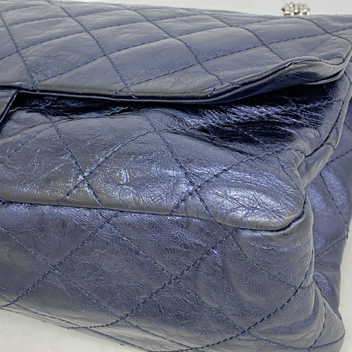 Chanel Shoulder Bag 2.55 Quilted Calf Metallic Navy Silver — view 7