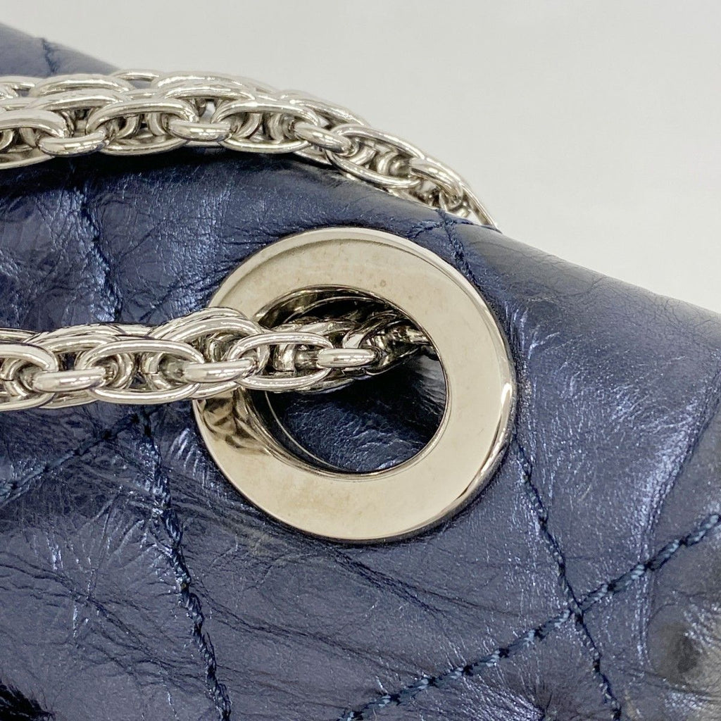 Chanel Shoulder Bag 2.55 Quilted Calf Metallic Navy Silver — view 9
