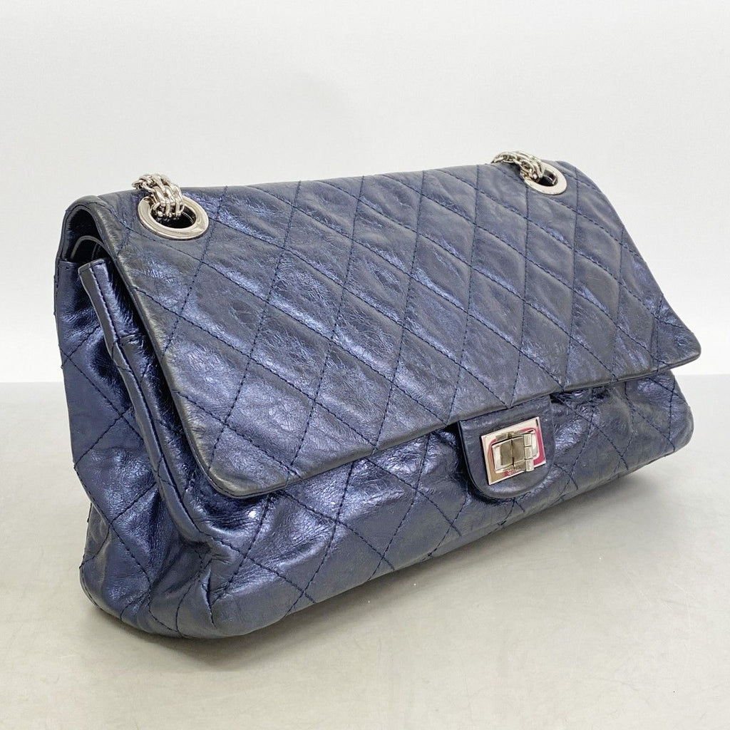 Chanel Shoulder Bag 2.55 Quilted Calf Metallic Navy Silver — view 2