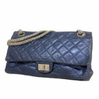 Chanel Shoulder Bag 2.55 Quilted Calf Metallic Navy Silver