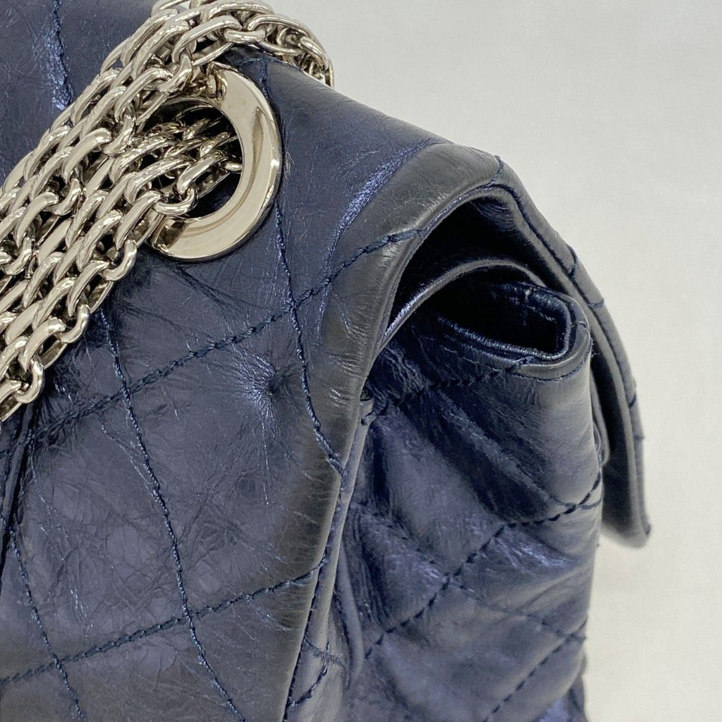 Chanel Shoulder Bag 2.55 Quilted Calf Metallic Navy Silver — view 6