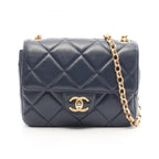 Chanel Shoulder Bag Quilted Navy Lambskin Small Flap Chain