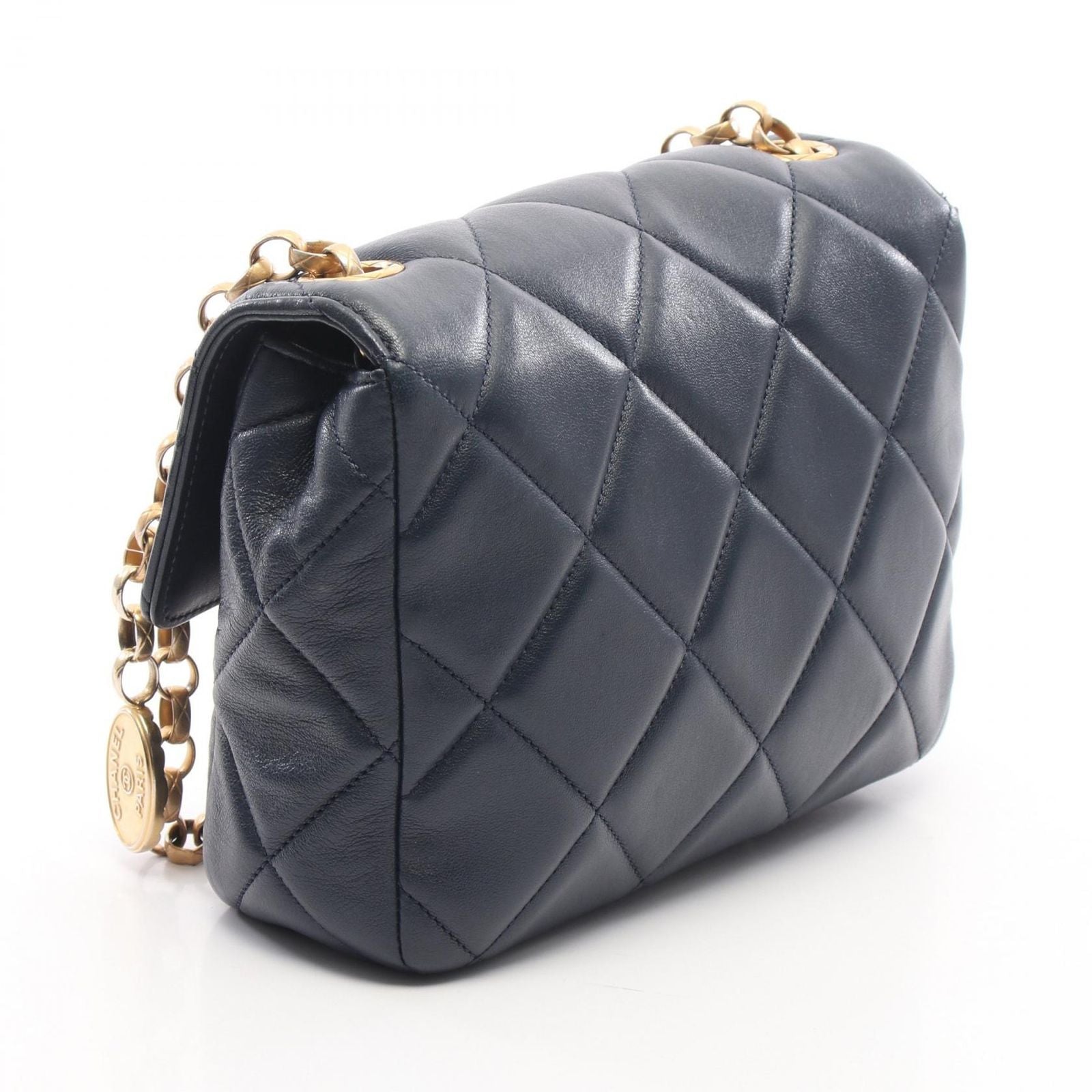 Chanel Shoulder Bag Quilted Navy Lambskin Small Flap Chain — view 2