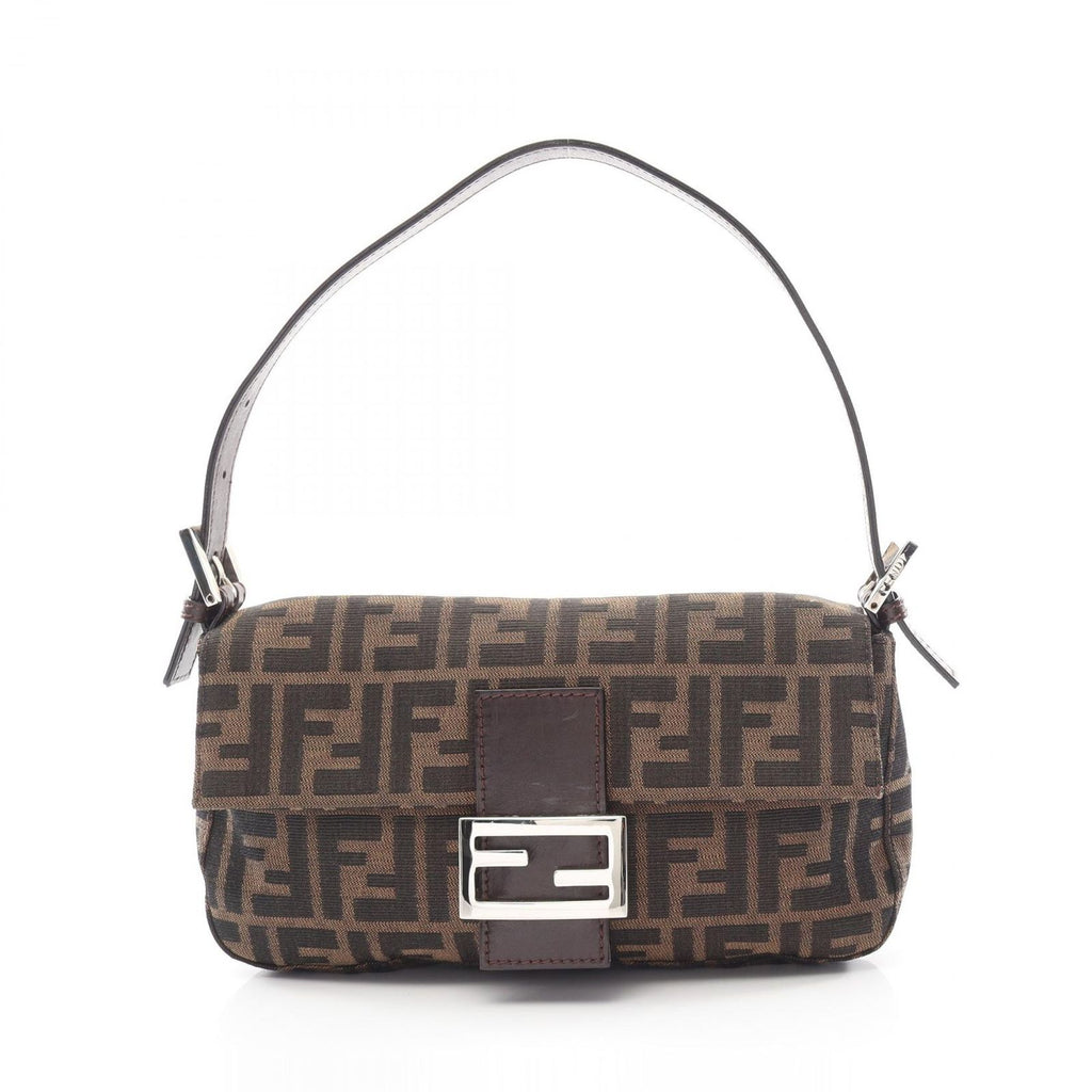 Fendi Handbag Zucca Mamma Bucket Black Brown Canvas Leather
