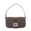Fendi Handbag Zucca Mamma Bucket Black Brown Canvas Leather