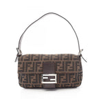 Fendi Handbag Zucca Mamma Bucket Black Brown Canvas Leather