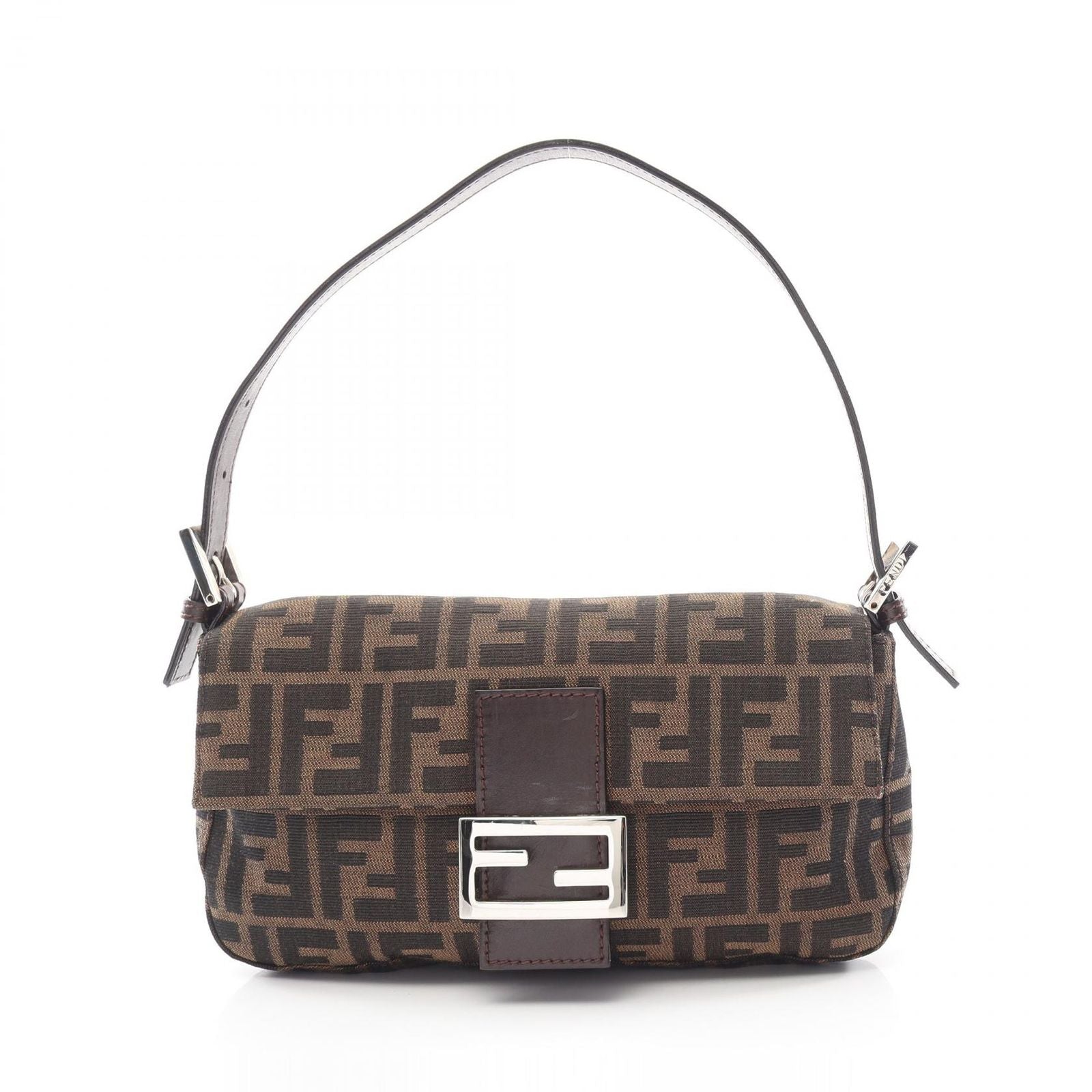 Fendi Handbag Zucca Mamma Bucket Black Brown Canvas Leather
