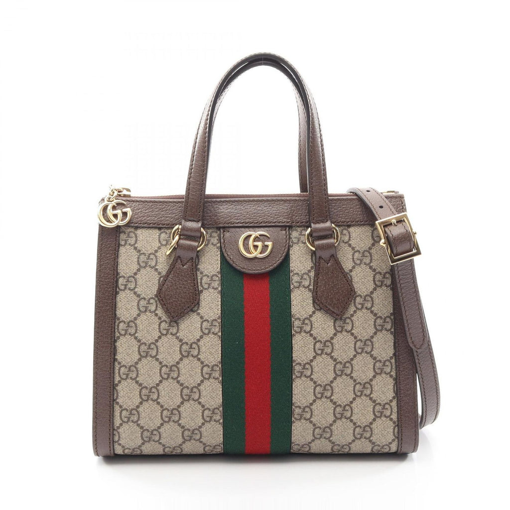 Gucci Tote Ophidia GG Small 2-Way Beige Brown Canvas Leather