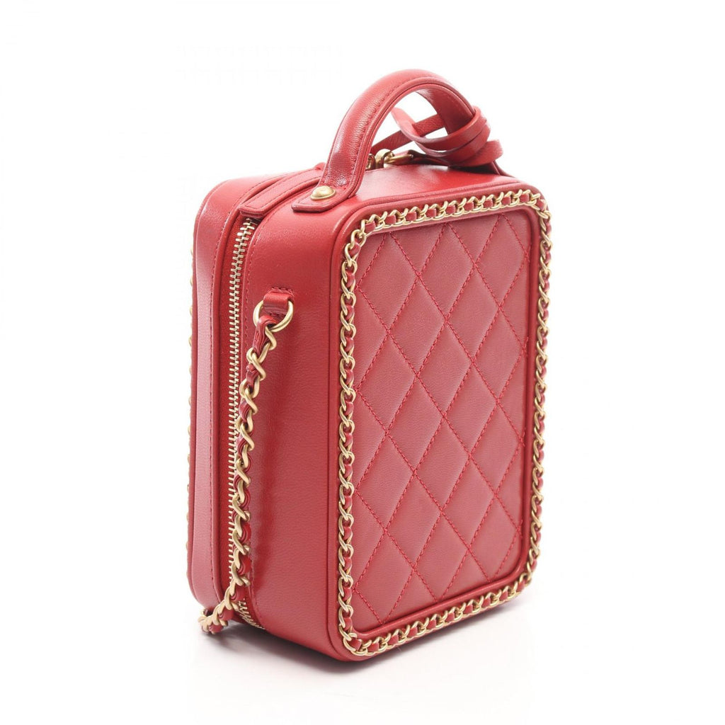Chanel Shoulder Bag CC Filigree 2-Way Red Leather CC Quilted Vanity Chain — view 2
