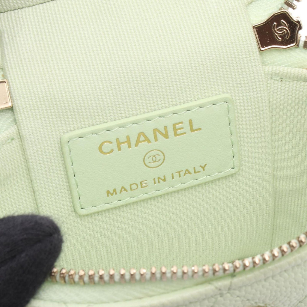 Chanel Shoulder Bag Quilted Yellow Green Caviar Leather Mini Vanity 2-Way Chain — view 4
