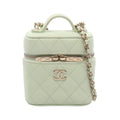 Chanel Shoulder Bag Quilted Yellow Green Caviar Leather Mini Vanity 2-Way Chain