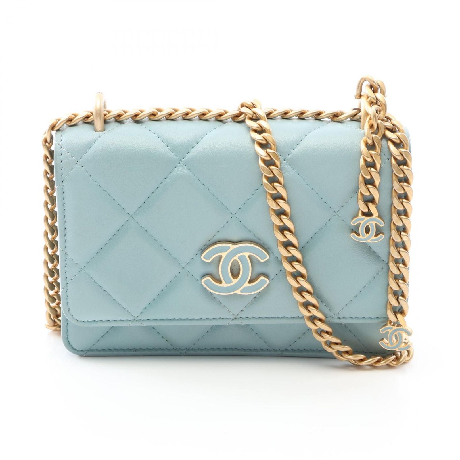 Chanel Shoulder Bag Quilted Mini Smoki Blue Lambskin Mini Chain Wallet