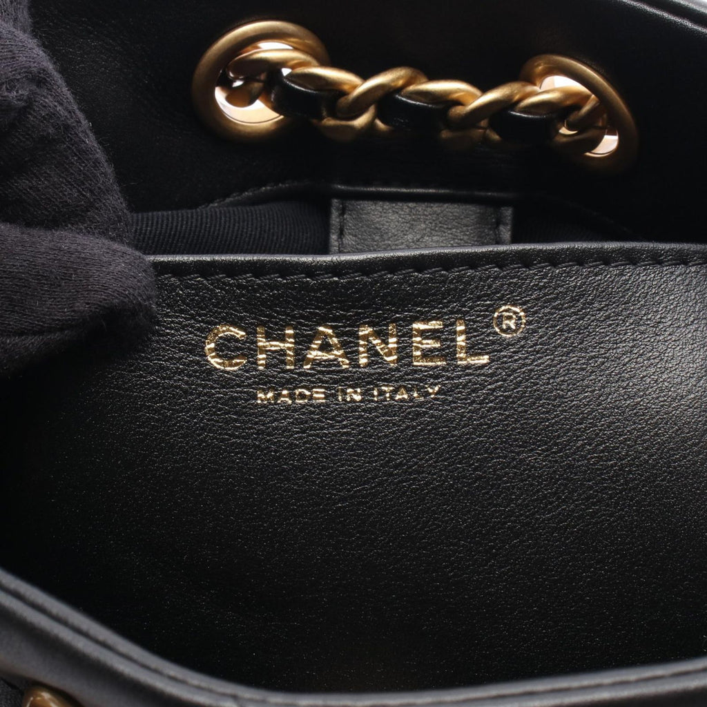 Chanel Shoulder Bag Quilted Drawstring Small Black Lambskin — view 4