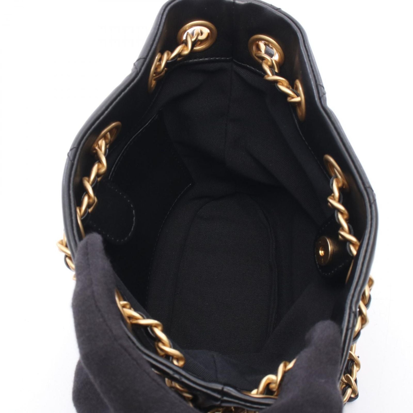 Chanel Shoulder Bag Quilted Drawstring Small Black Lambskin — view 3