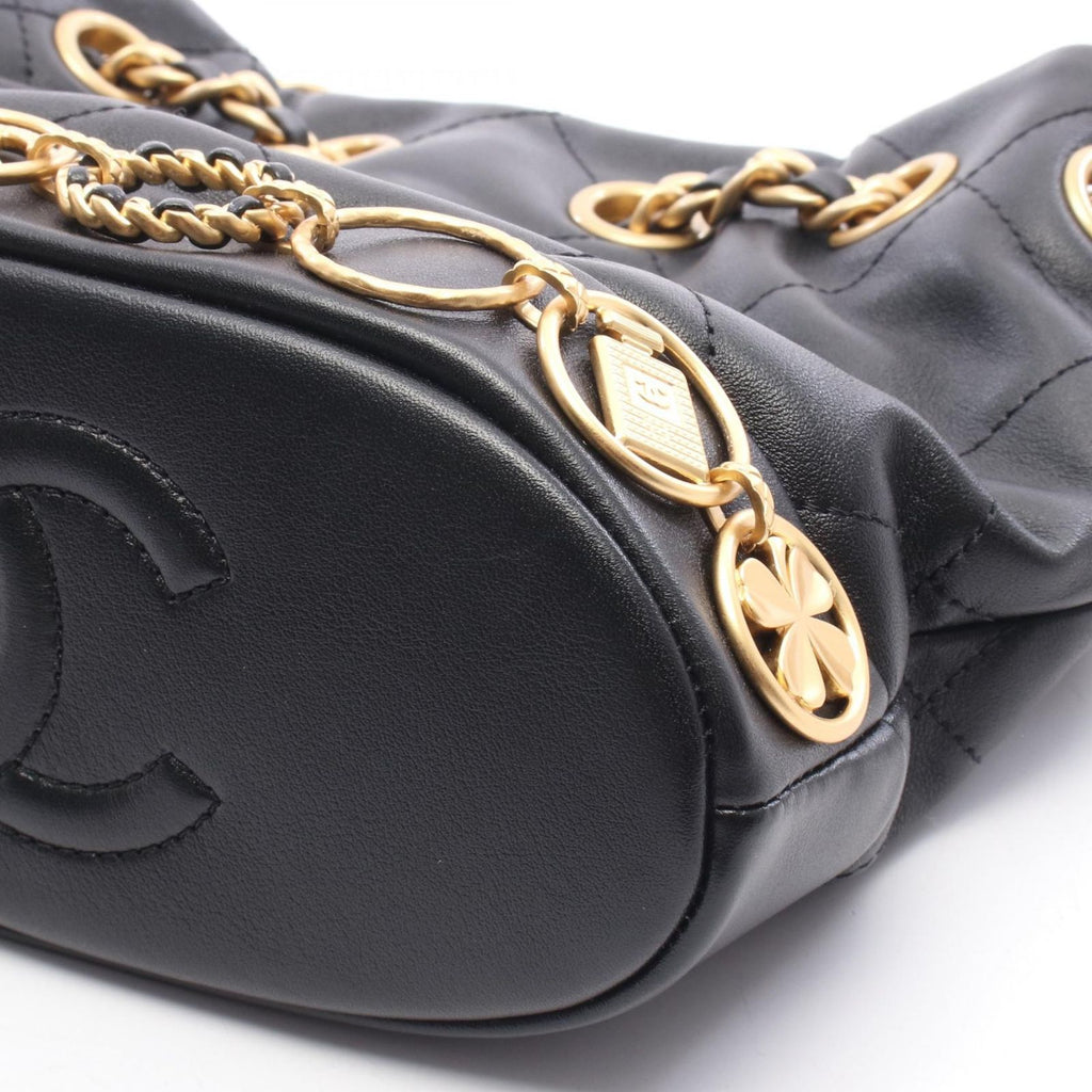 Chanel Shoulder Bag Quilted Drawstring Small Black Lambskin — view 6