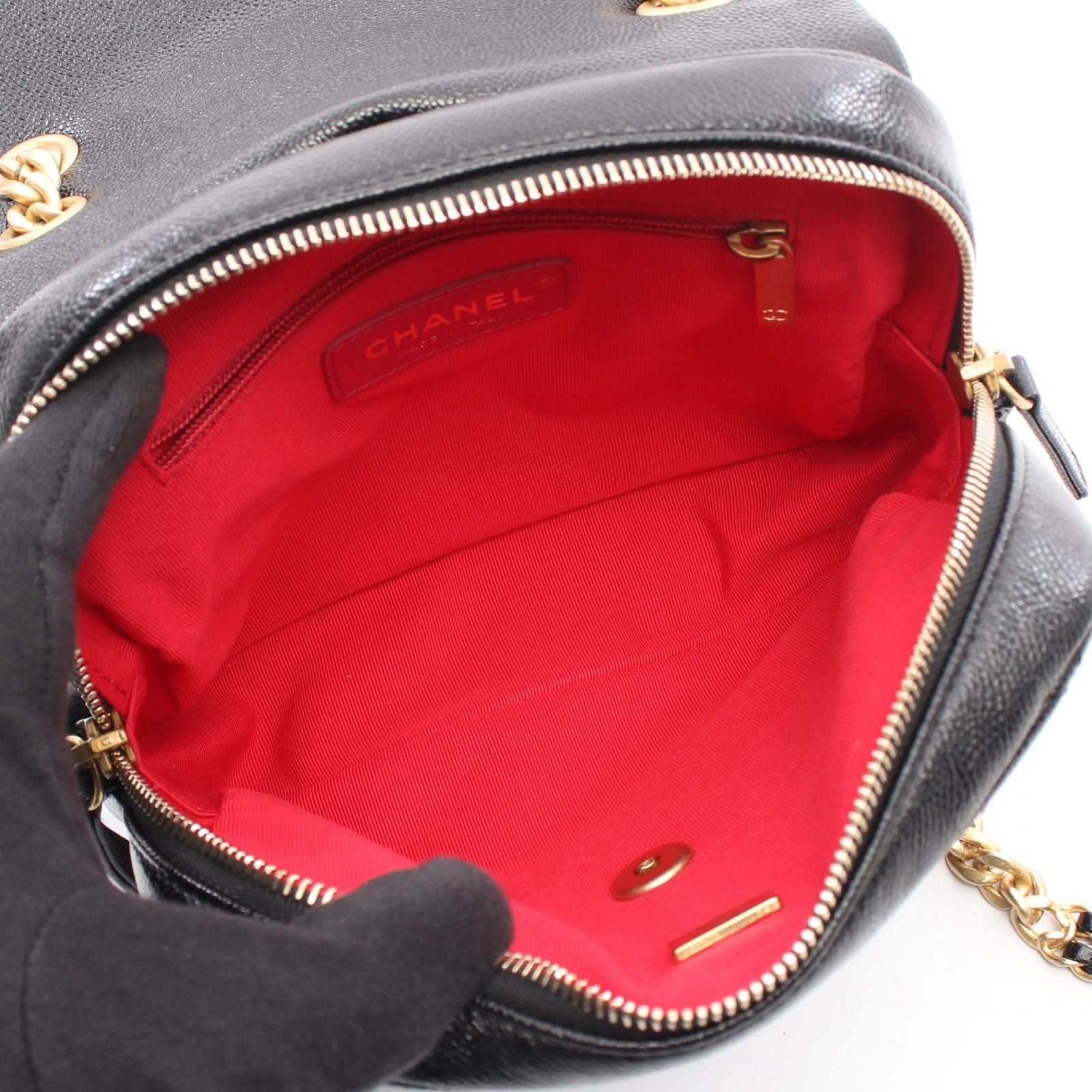 Chanel Backpack Quilted Chain Black Caviar Leather Square — view 3