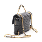 Chanel Backpack Quilted Chain Black Caviar Leather Square — view 2